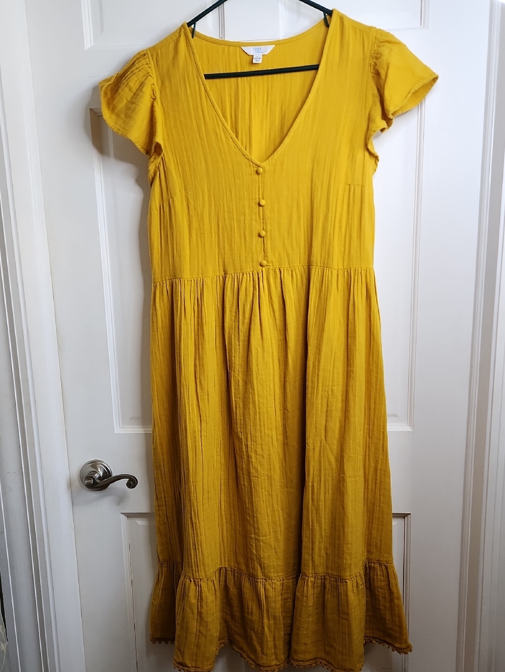 Time and Tru Mustard Yellow V-Neck Button Front Maxi Dress
